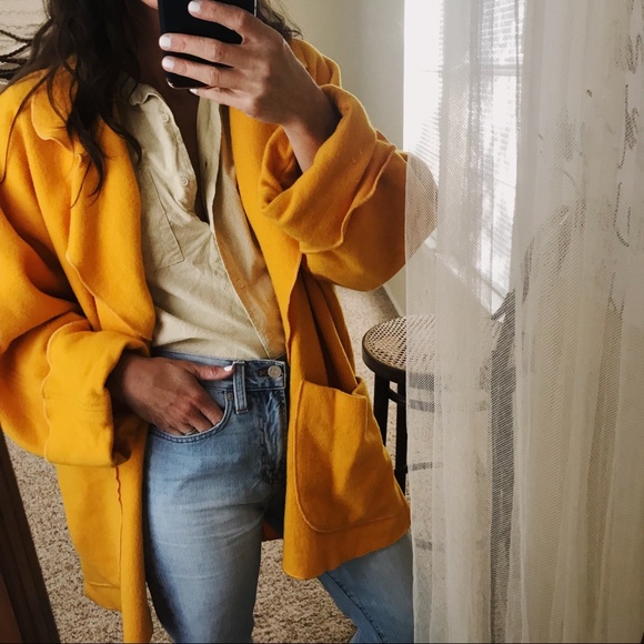 Sweaters - Boiled wool marigold scalloped vtg sweater coat